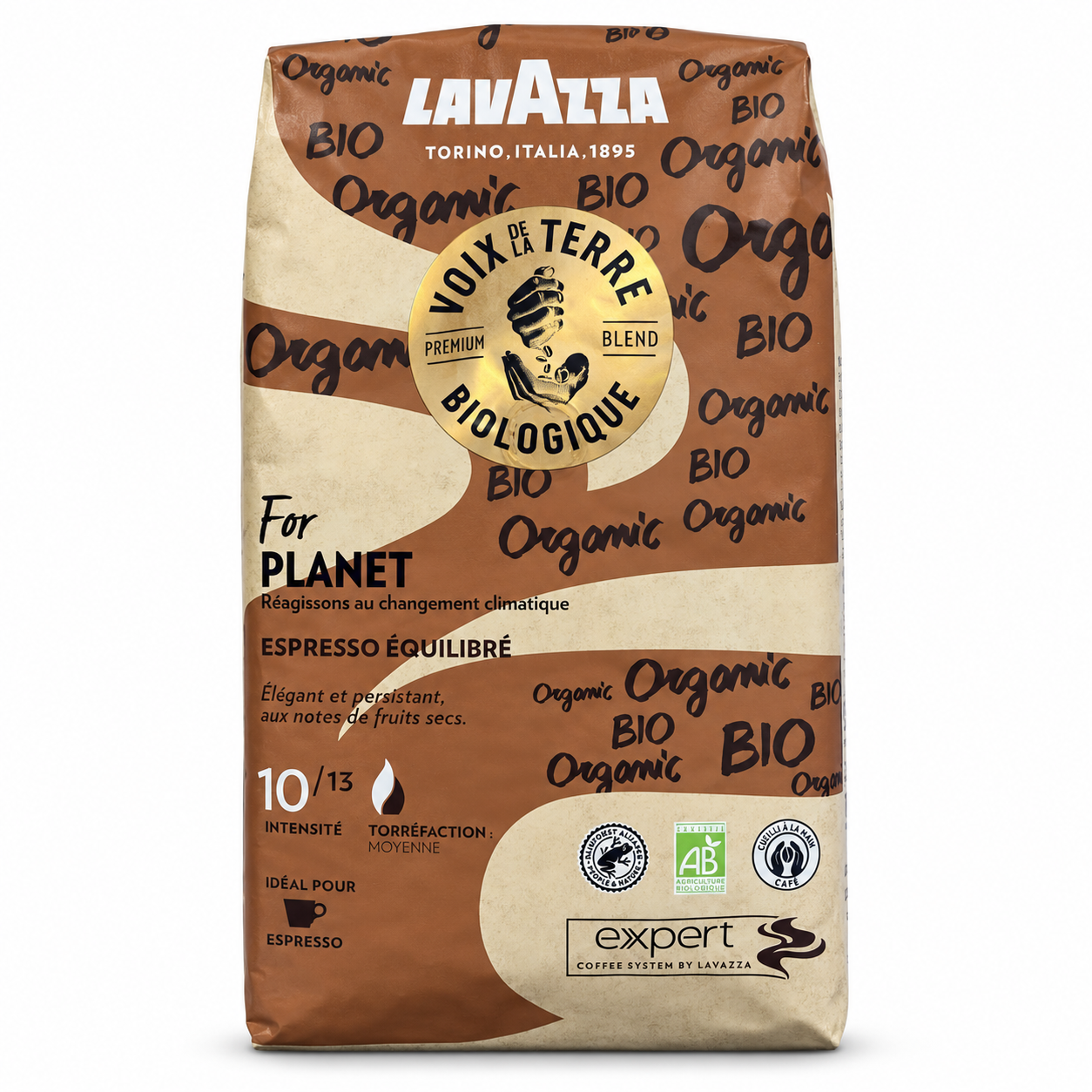 Café en grains Lavazza Voix de la Terre Bio – Expert Espresso équilibré — 1 kg / sachet